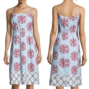 Suno Floral Faille Shift Dress Blue w/ Ribbon